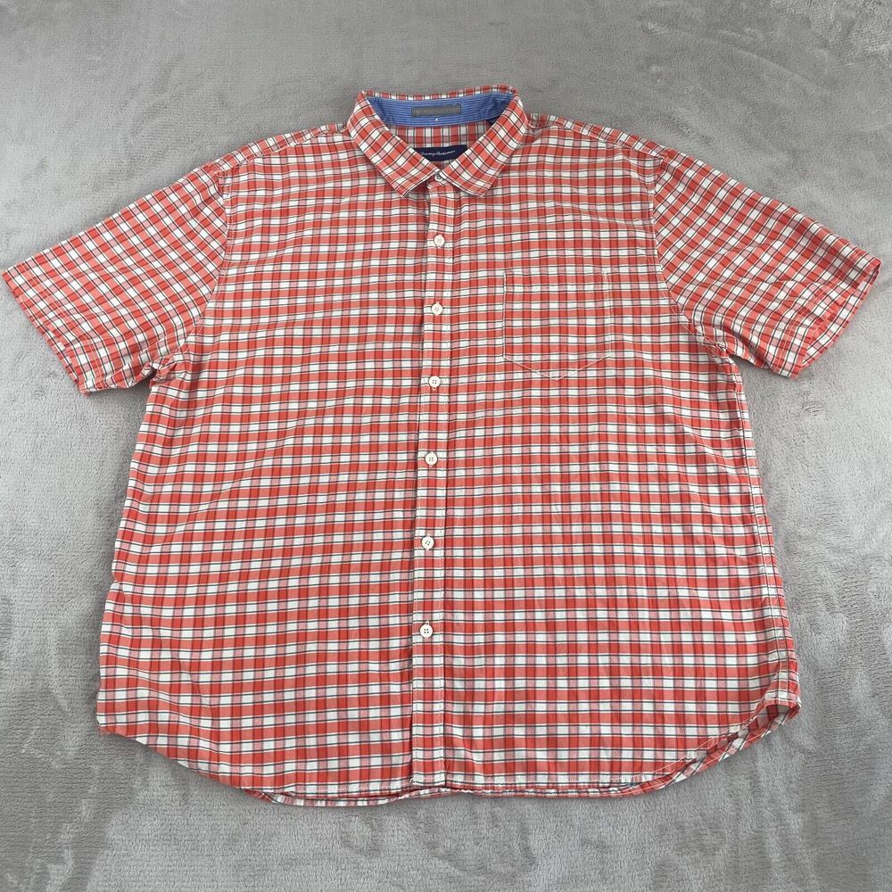Tommy Bahama Checka Colada Camp Shirt Men 3XL Orange White Check‎ Twill SS NWOT